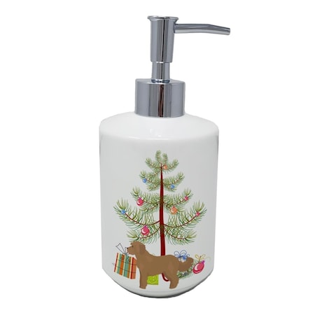 Carolines Treasures 7 x 3.5 in. Tan Cockapoo Christmas Tree Ceramic Soap Dispenser CK3822SOAP